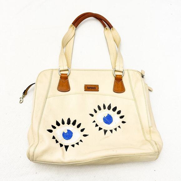 Hartmann Handbags - Hartmann Leather Tote Cream Brown Accents Wide Eye Design Tote/Shoulder Bag